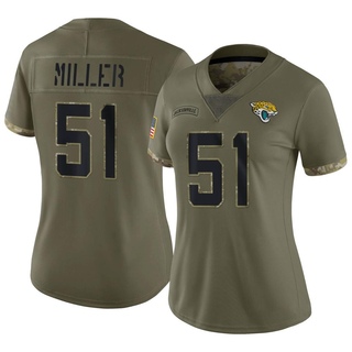 Limited Ventrell Miller Women's Jacksonville Jaguars 2022 Salute To Service Jersey - Olive